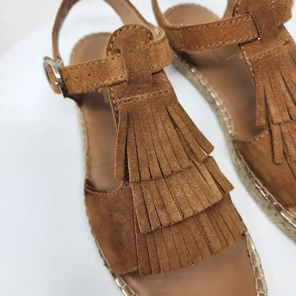 Anthro Maypol Kiltie Fringed Espadrille Sandals Women EU40/US9.5 Brown Suede